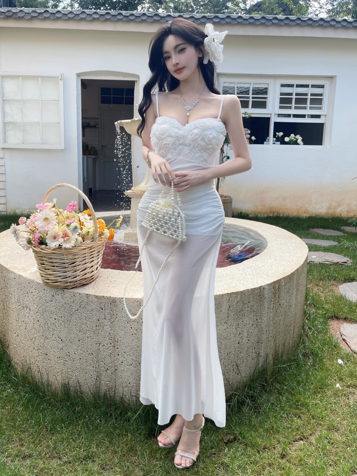 프랑스식 꽃 레이스 슬립 패치워크 망사 치마 달콤함 몸매 가꾸기 섹시함 슬립 예복 타이트 스커트 상세 이미지 3