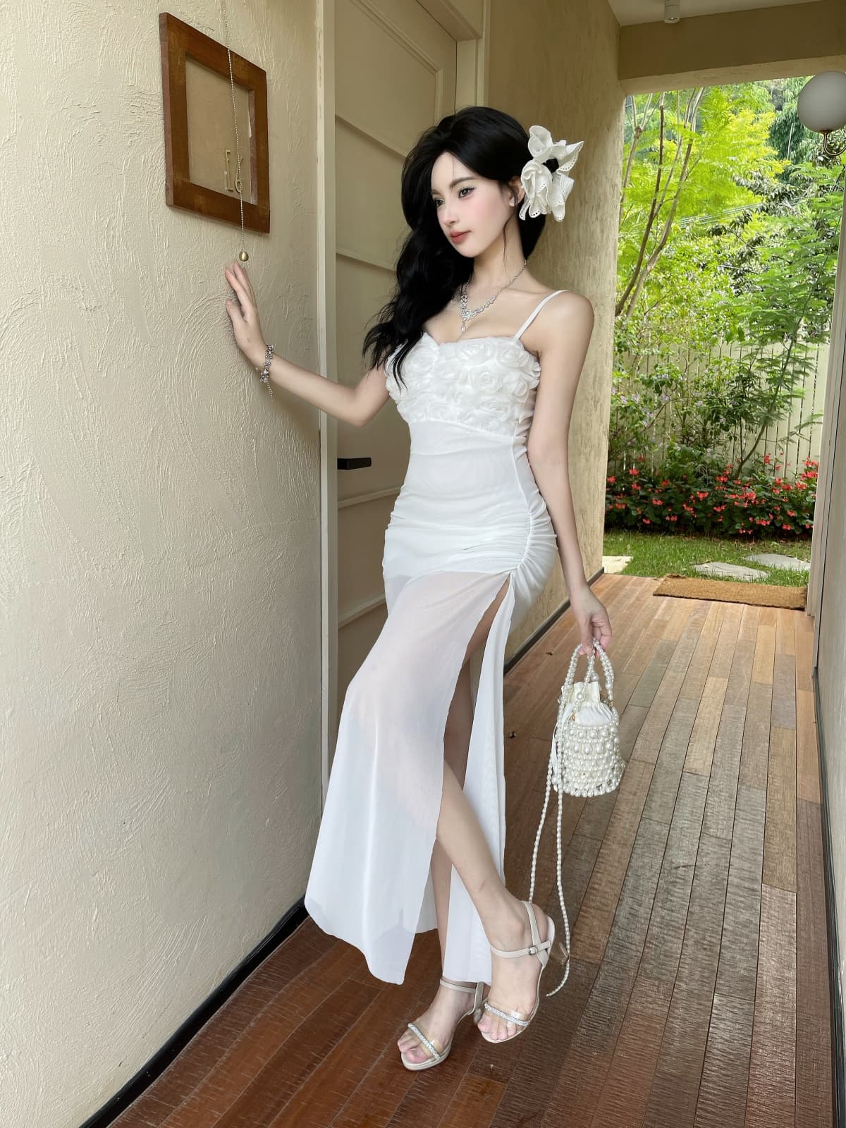 프랑스식 꽃 레이스 슬립 패치워크 망사 치마 달콤함 몸매 가꾸기 섹시함 슬립 예복 타이트 스커트 상세 이미지 5