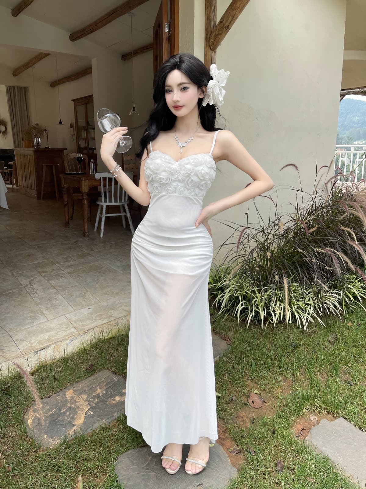 프랑스식 꽃 레이스 슬립 패치워크 망사 치마 달콤함 몸매 가꾸기 섹시함 슬립 예복 타이트 스커트 상세 이미지 7