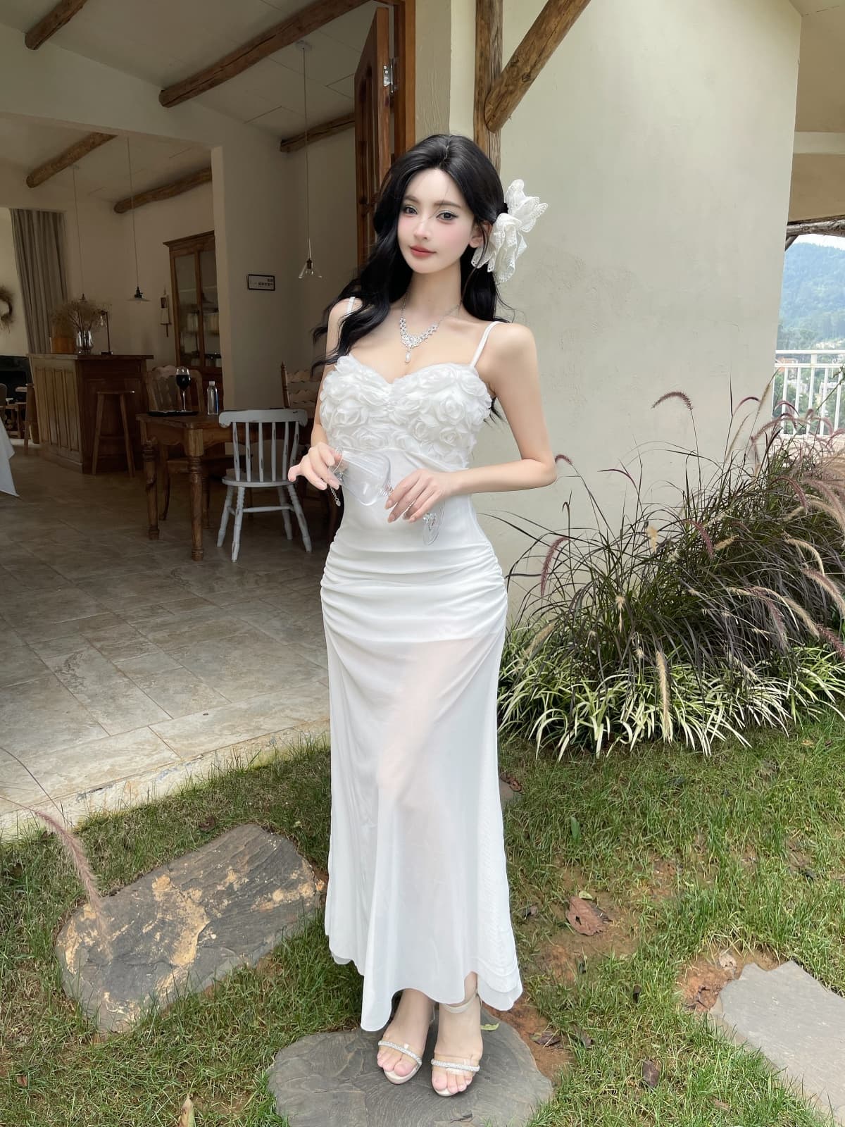 프랑스식 꽃 레이스 슬립 패치워크 망사 치마 달콤함 몸매 가꾸기 섹시함 슬립 예복 타이트 스커트 상세 이미지 8