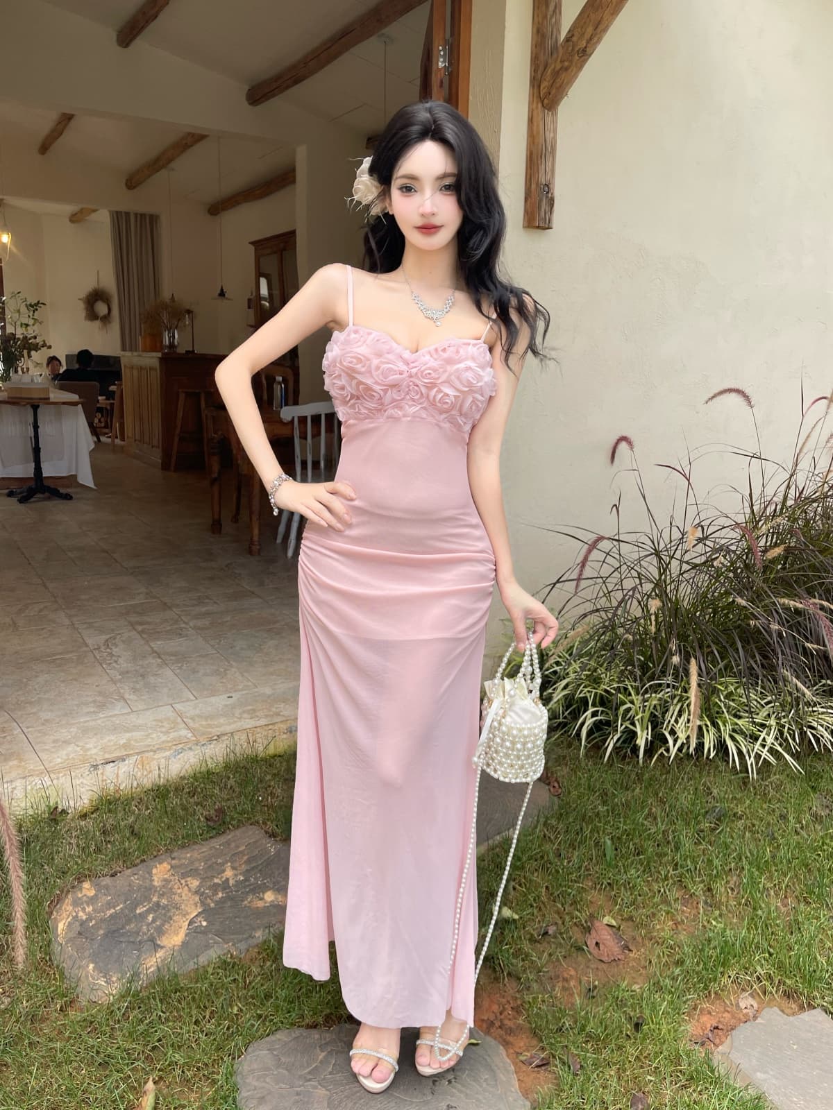 프랑스식 꽃 레이스 슬립 패치워크 망사 치마 달콤함 몸매 가꾸기 섹시함 슬립 예복 타이트 스커트 상세 이미지 10