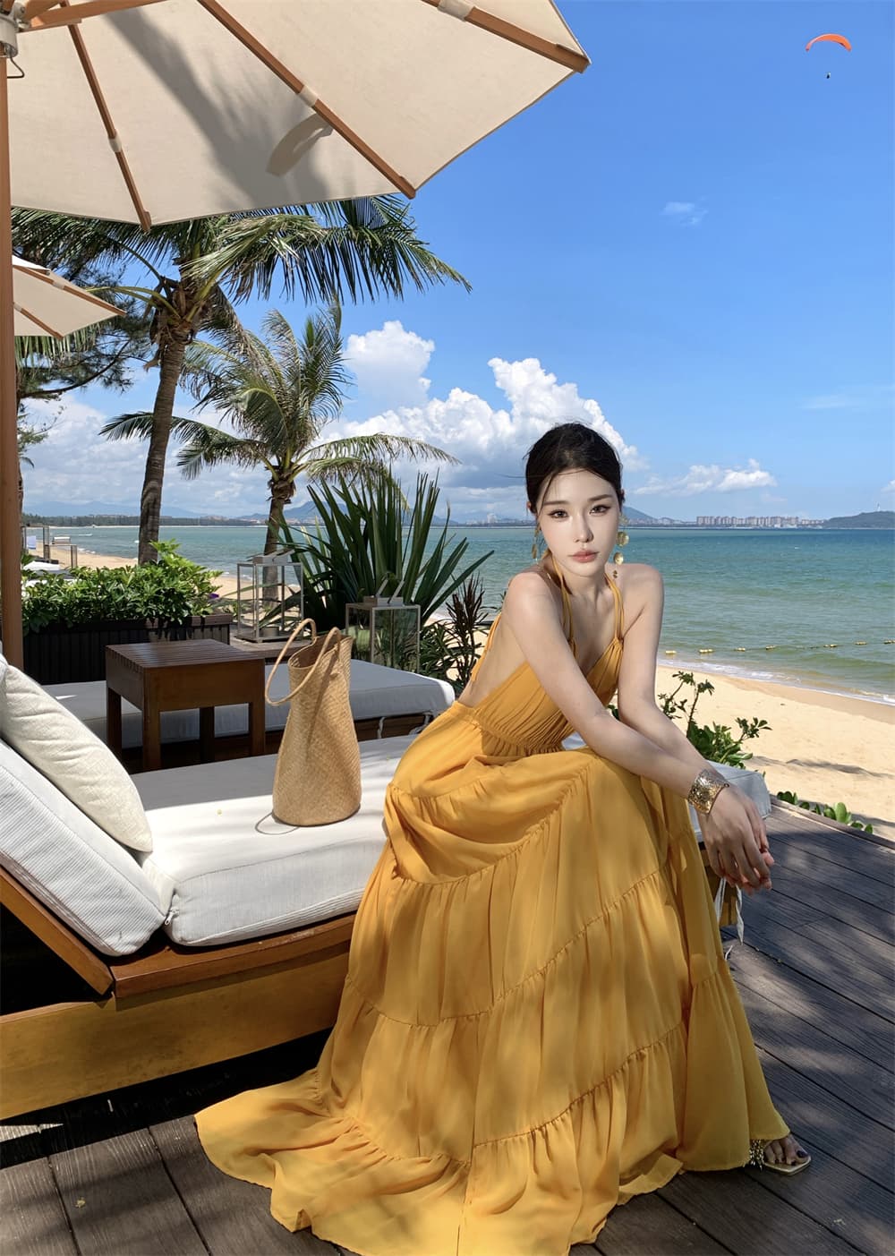 프랑스식 고급 센스 미니멀리즘 바람 행침 목 슬립 여성 드레스 여름 새로운 섹시함 대 백리스 휴가 바람 롱 스커트 상세 이미지 11