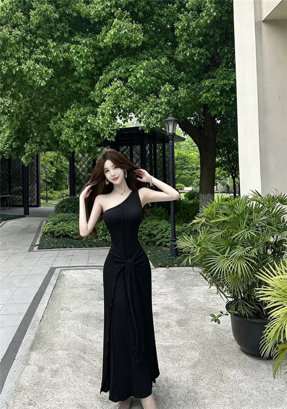 실사 디자인 품격 고급 비스듬한 어깨 조끼 원피스 몸매 가꾸기 페이크 레이어드 타이트 스커트 핫걸 여름 길다 치마 상세 이미지 14
