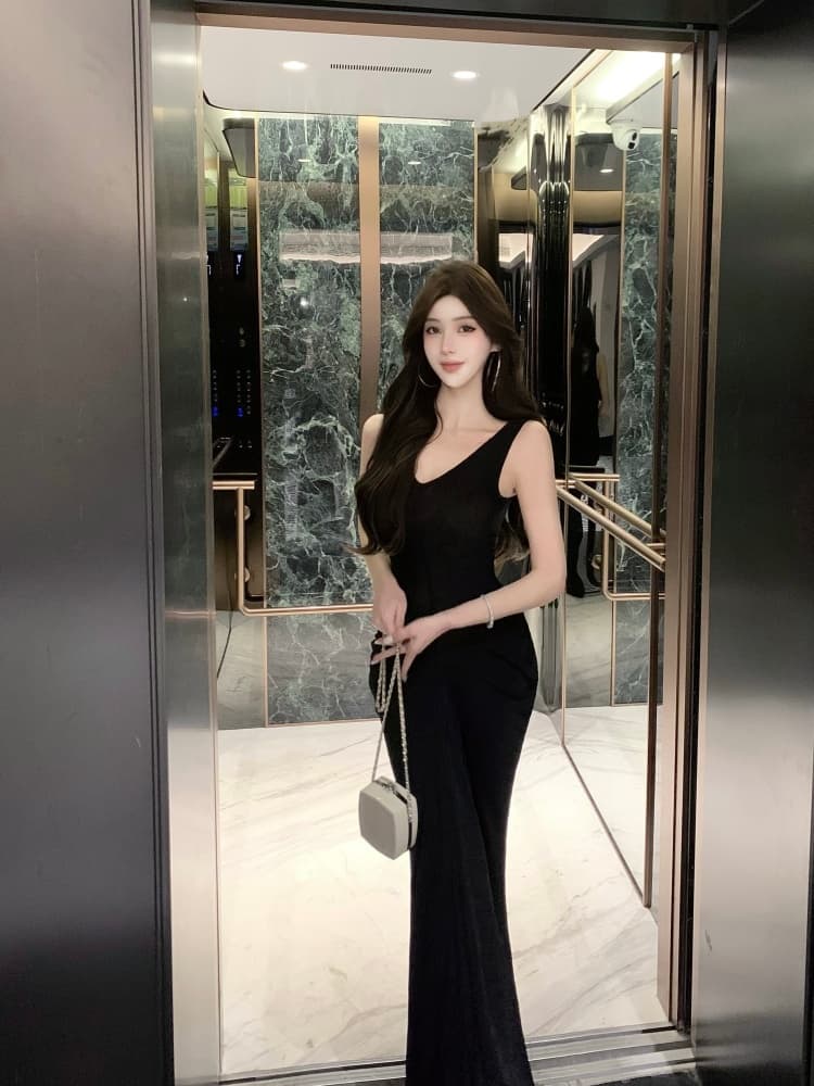 실사 섹시함 V넥 불규칙 드레스 여름 슬림해 보이는 허리 수축 캐주얼 치마 핫걸 몸매 가꾸기 타이트 스커트 롱 스커트 상세 이미지 2