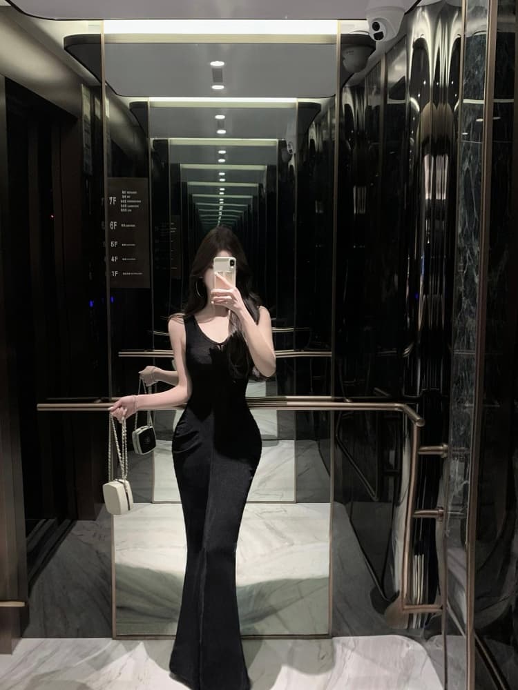 실사 섹시함 V넥 불규칙 드레스 여름 슬림해 보이는 허리 수축 캐주얼 치마 핫걸 몸매 가꾸기 타이트 스커트 롱 스커트 상세 이미지 12