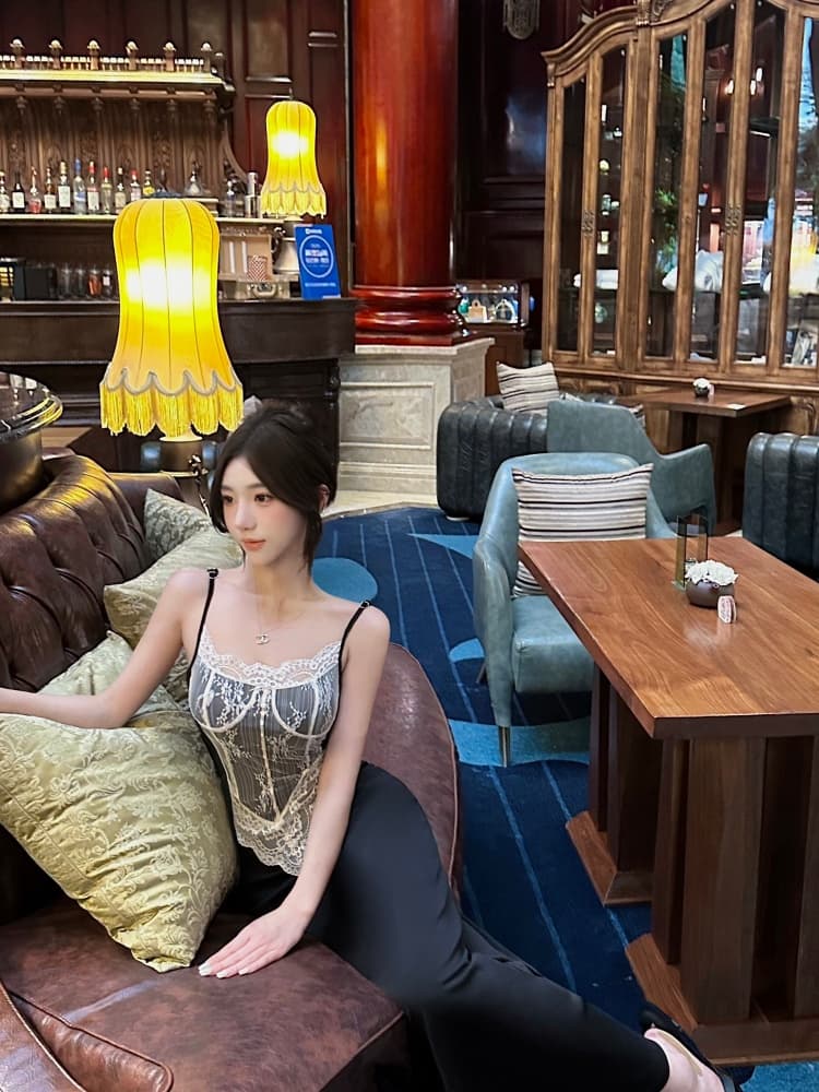 실사 프랑스식 순수한 욕망 레이스 몸 슬립 드레스 허리 수축 표지 고기 검정색 타이트 스커트 롱 스커트 분위기 센스 드레스 상세 이미지 5