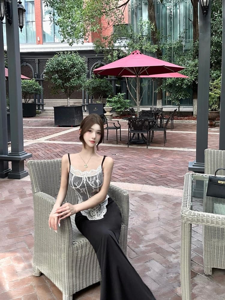 실사 프랑스식 순수한 욕망 레이스 몸 슬립 드레스 허리 수축 표지 고기 검정색 타이트 스커트 롱 스커트 분위기 센스 드레스 상세 이미지 11