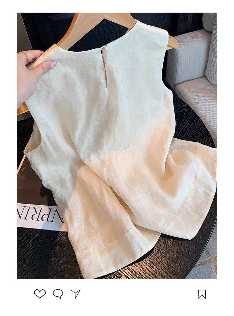 꽃 무거운 작업 자수 라미 민소매 라운드 넥 조끼 여성 여름 디자인 센스 작은 대중 레트로 느긋한 품격 얇은 맨위 상세 이미지 5