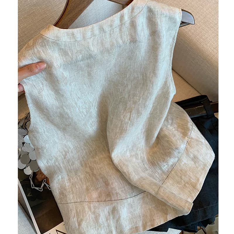 높음 물품 오래된 돈 바람 V넥 자수 아마 조끼 여성 외출용 26 년 아모이 세련된 레트로 슬림해 보이는 민소매 맨위 이미지 2