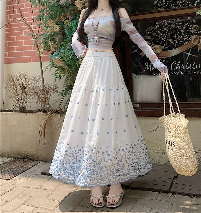 지금 실사 정가 자수 A라인 스커트 반신 스커트 여성 새로운 하이웨이스트 슬림해 보이는 케이크 드레스 상세 이미지 7
