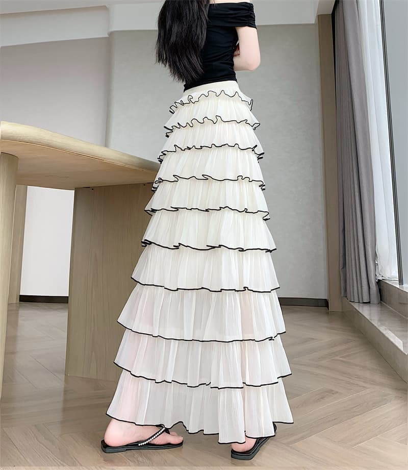 지금 실사 정가 케이크 드레스 새로운 허리밴드 패치워크 반신 거즈 스커트 여성 상세 이미지 20