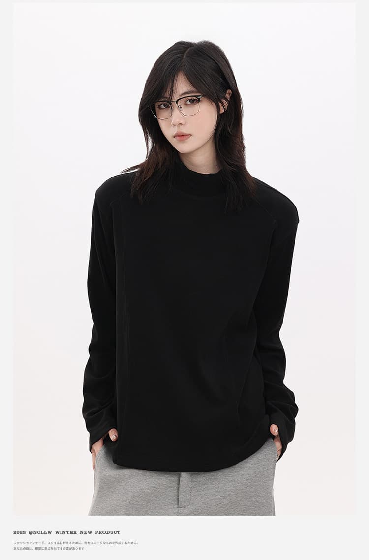 아메리칸 레트로 300 그램 De 플러시 기초 미니멀리즘 반하이넥 기본 셔츠 남녀 다용도 인사이드 가져 가라. 커플 맨위 트렌디 상세 이미지 7