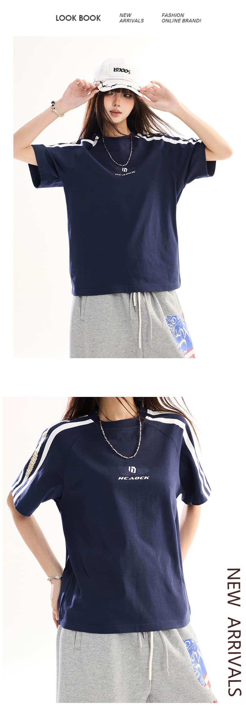 봄 새로운 아메리칸 운동 바람 통기성 반팔 티셔츠 여성 배색 스트라이프 루즈핏 커플 다용도 맨위 남자 트렌디 t 상세 이미지 9