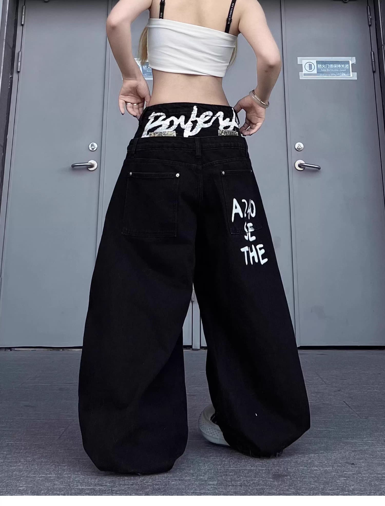 아메리칸 패치워크 레오파드 무늬 더블 머리 허리 남녀 같은 단락 청바지 루즈핏 작은 대중 낙서 넓은 다리 모통이 칼 바지 상세 이미지 11