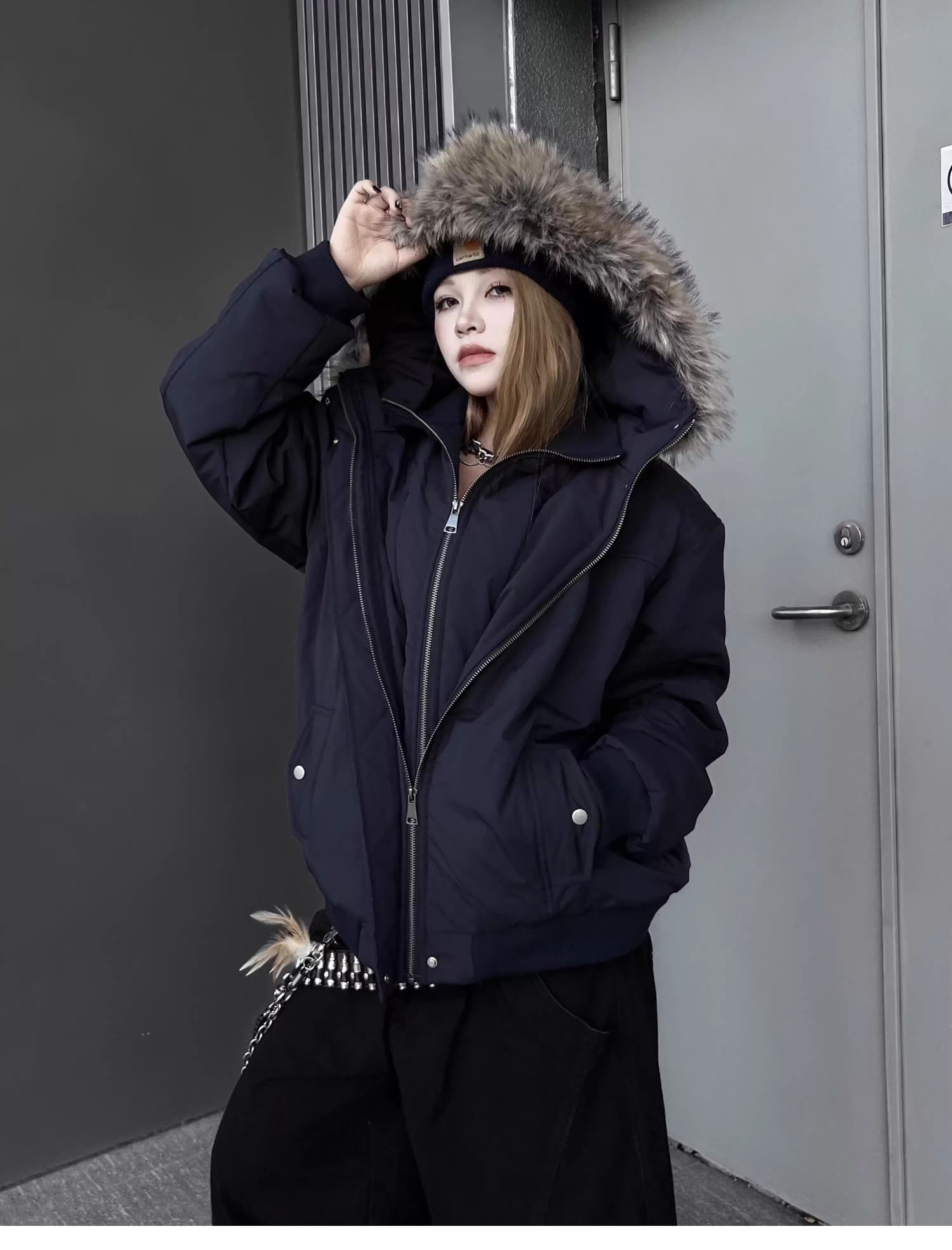아메리칸 패치워크 레오파드 무늬 더블 머리 허리 남녀 같은 단락 청바지 루즈핏 작은 대중 낙서 넓은 다리 모통이 칼 바지 상세 이미지 14