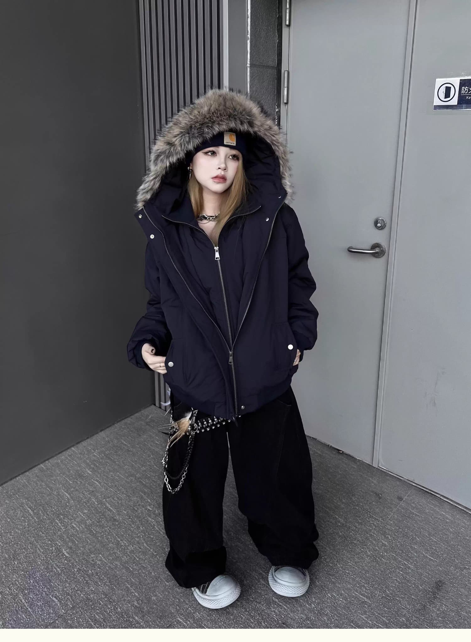 아메리칸 패치워크 레오파드 무늬 더블 머리 허리 남녀 같은 단락 청바지 루즈핏 작은 대중 낙서 넓은 다리 모통이 칼 바지 상세 이미지 16