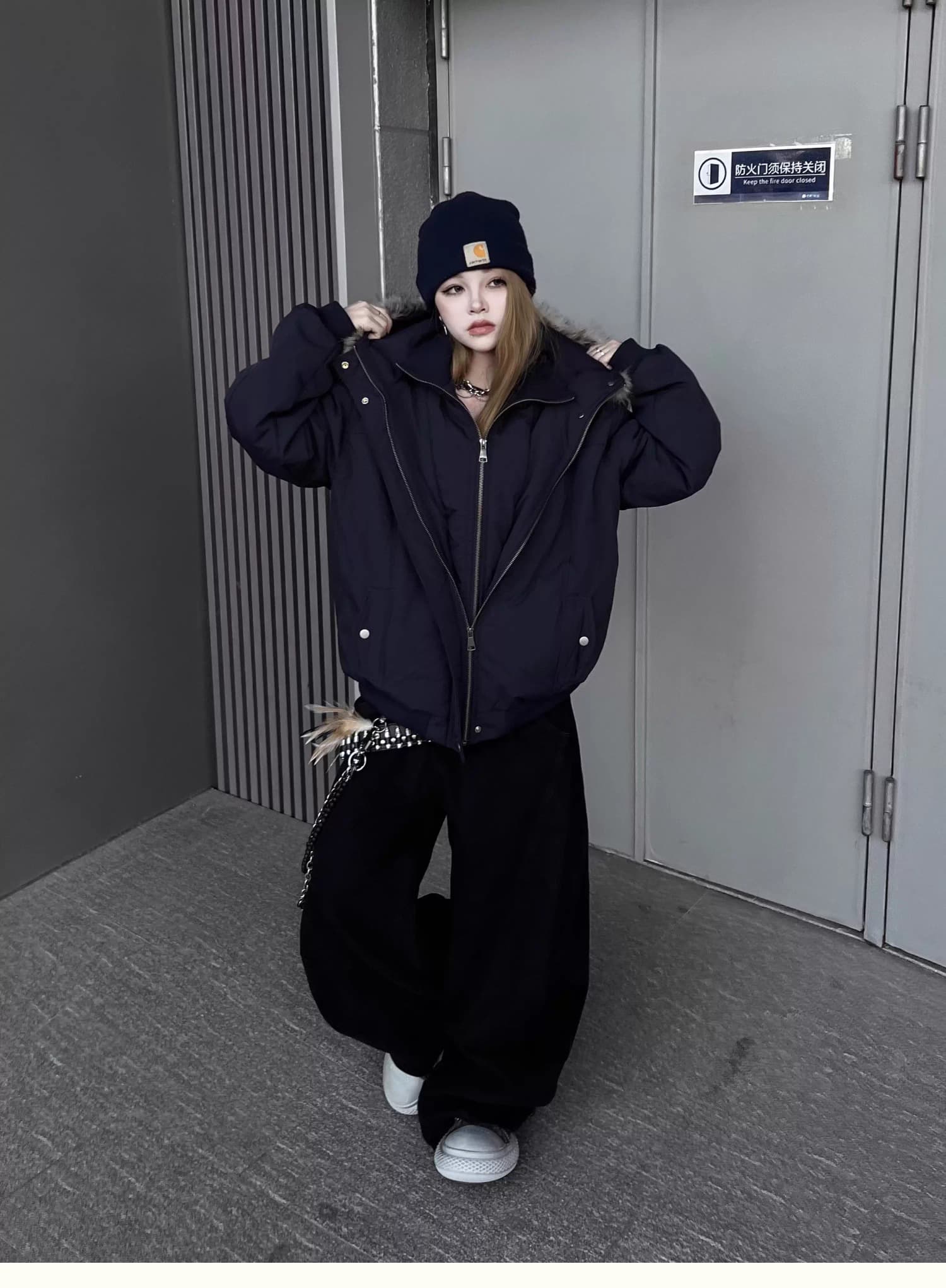 아메리칸 패치워크 레오파드 무늬 더블 머리 허리 남녀 같은 단락 청바지 루즈핏 작은 대중 낙서 넓은 다리 모통이 칼 바지 상세 이미지 17