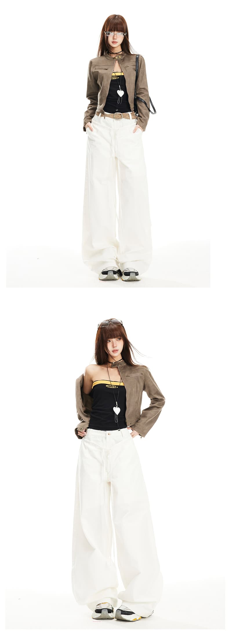 아메리칸 레트로 더블 허리 머리 패치워크 디자인 센스 캐주얼 바지 남녀 봄 여름 새로운 루즈핏 순면 캐주얼 와이드 레그 팬츠 상세 이미지 10