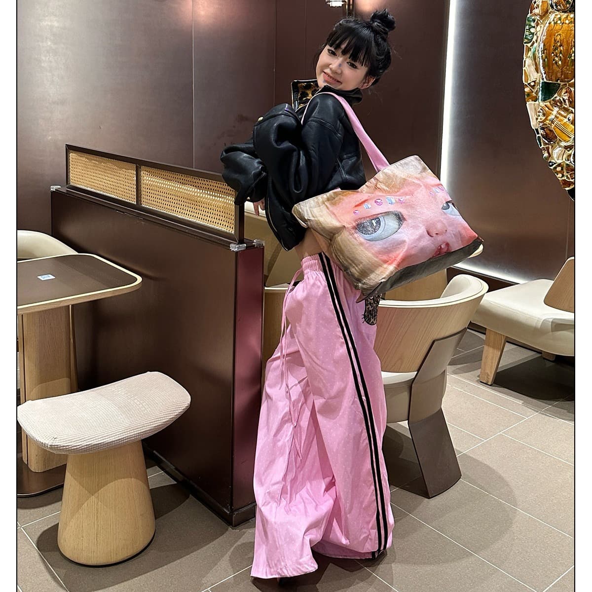 아메리칸 레트로 두 개의 바 도트 무늬 알파벳 자수 펌프 로프 와이드 레깅스 바지 봄 여름 루즈핏 캐주얼 스트레이트 모통이 칼 긴 바지
