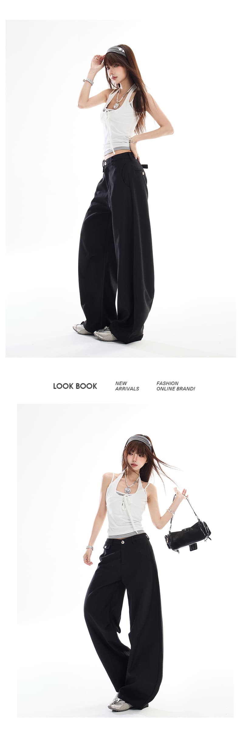 스트라이프 정장 와이드 레깅스 바지 가을 중성 디자인 센스 루즈핏 바람 캐주얼 다용도 프로필 모양 모통이 칼 남자 바지 트렌디 상세 이미지 9
