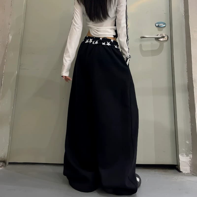 아메리칸 커플 거리 별 주머니 재즈 캐주얼 웨이 바지 남녀 루즈핏 운동 바지 도루 센스 넓은 다리 길이 바지 이미지 4