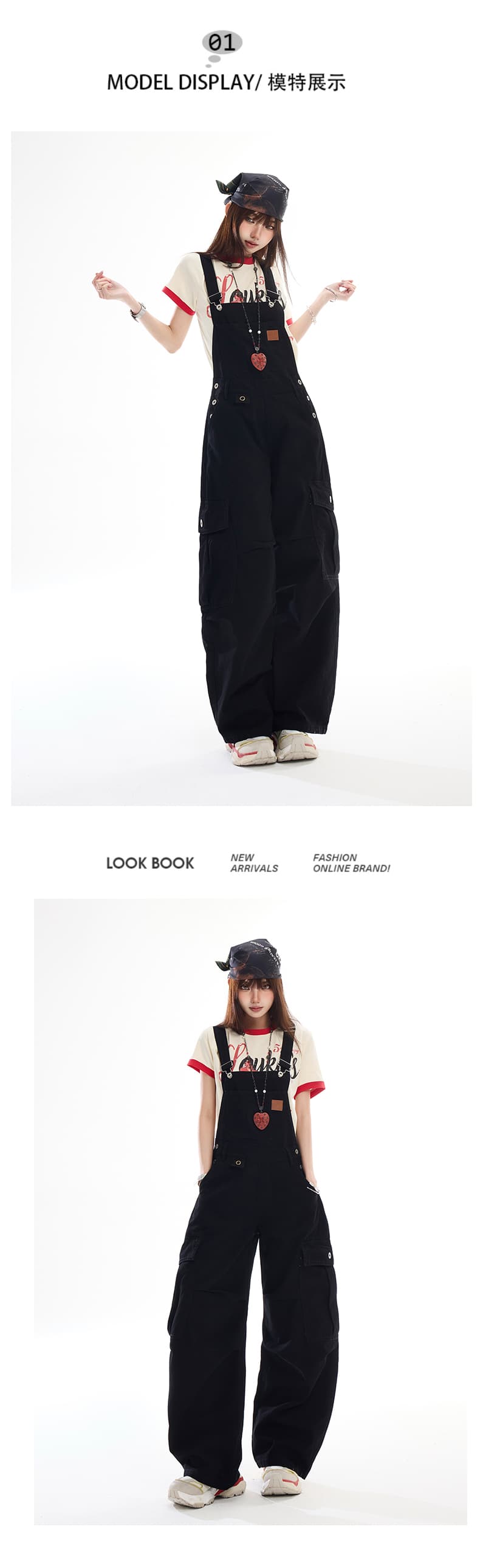 레트로 워크웨어 바람 기타 주머니 워싱 올인원 데님 멜빵 바지 남녀 루즈핏 슬림해 보이는 패션 다용도 와이드 레그 팬츠 상세 이미지 6
