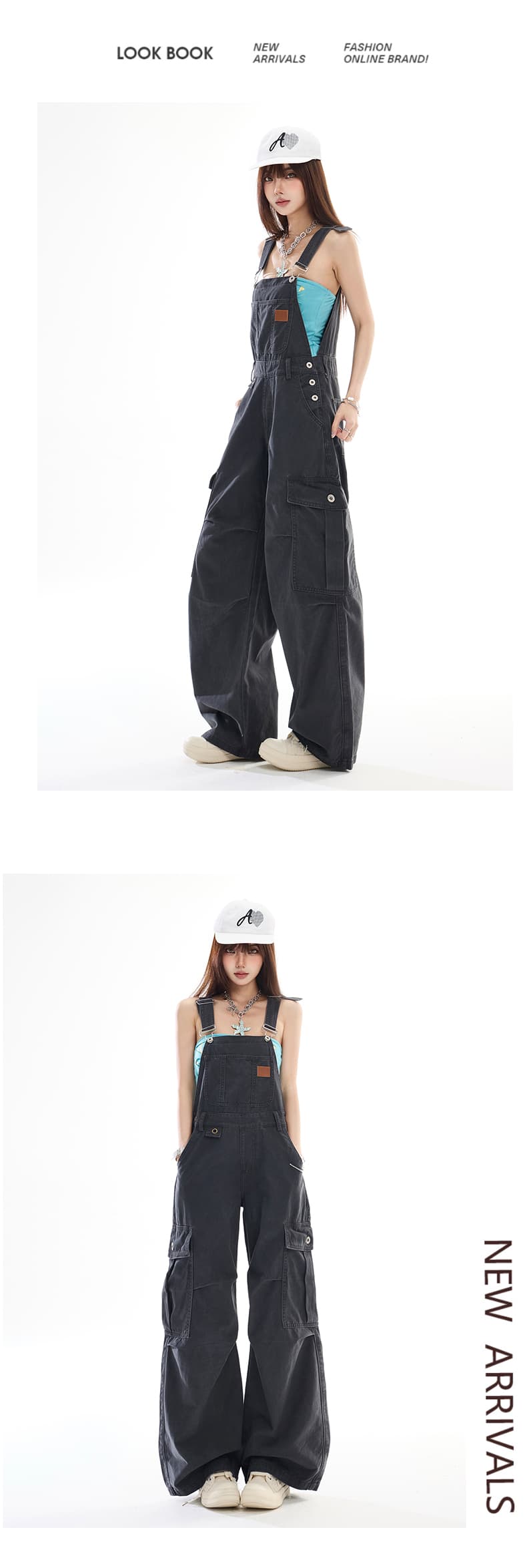 레트로 워크웨어 바람 기타 주머니 워싱 올인원 데님 멜빵 바지 남녀 루즈핏 슬림해 보이는 패션 다용도 와이드 레그 팬츠 상세 이미지 13