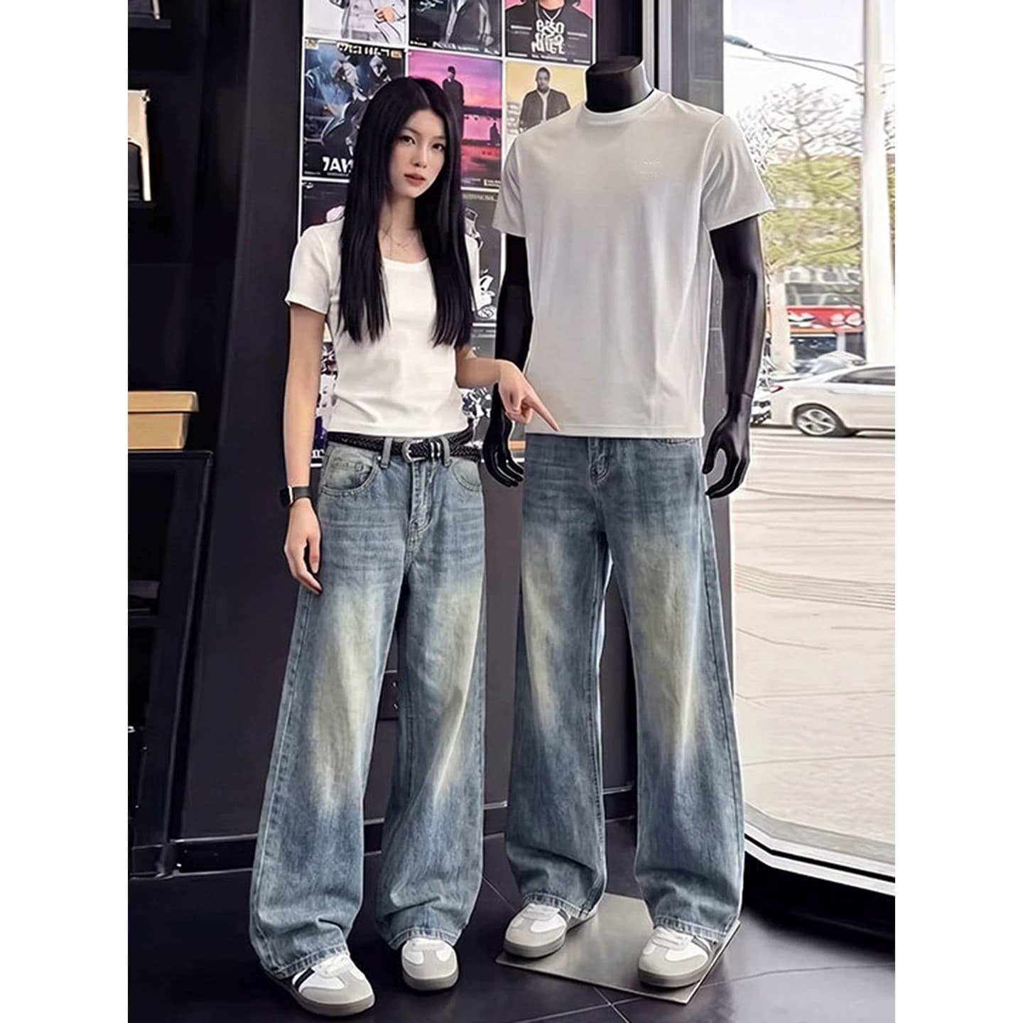 아메리칸 새로운 마 오래된 일상 착용 가져 가라. 루즈핏 청바지 남녀 레트로 커플 코디 캐주얼 스트레이트 모통이 칼 바지 상세 이미지 4