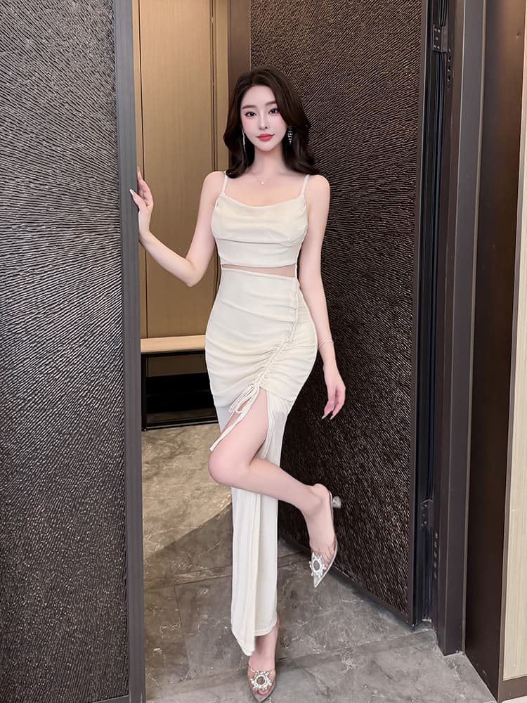 실사 비디오 2026 새로운 고급 센스 빛 럭셔리 몸매 가꾸기 섹시함 롱 코트 드레스 연회 발 치료 이브닝 드레스 상세 이미지 3