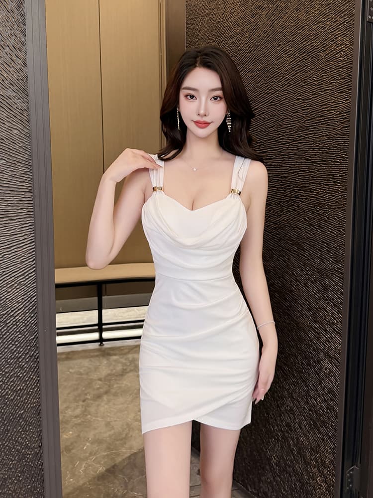 실사 비디오 2026 새로운 낮은 가슴 섹시함 깊은 V 넥 슬립 타이트 스커트 드레스 여름 백리스 미니 스커트 상세 이미지 4