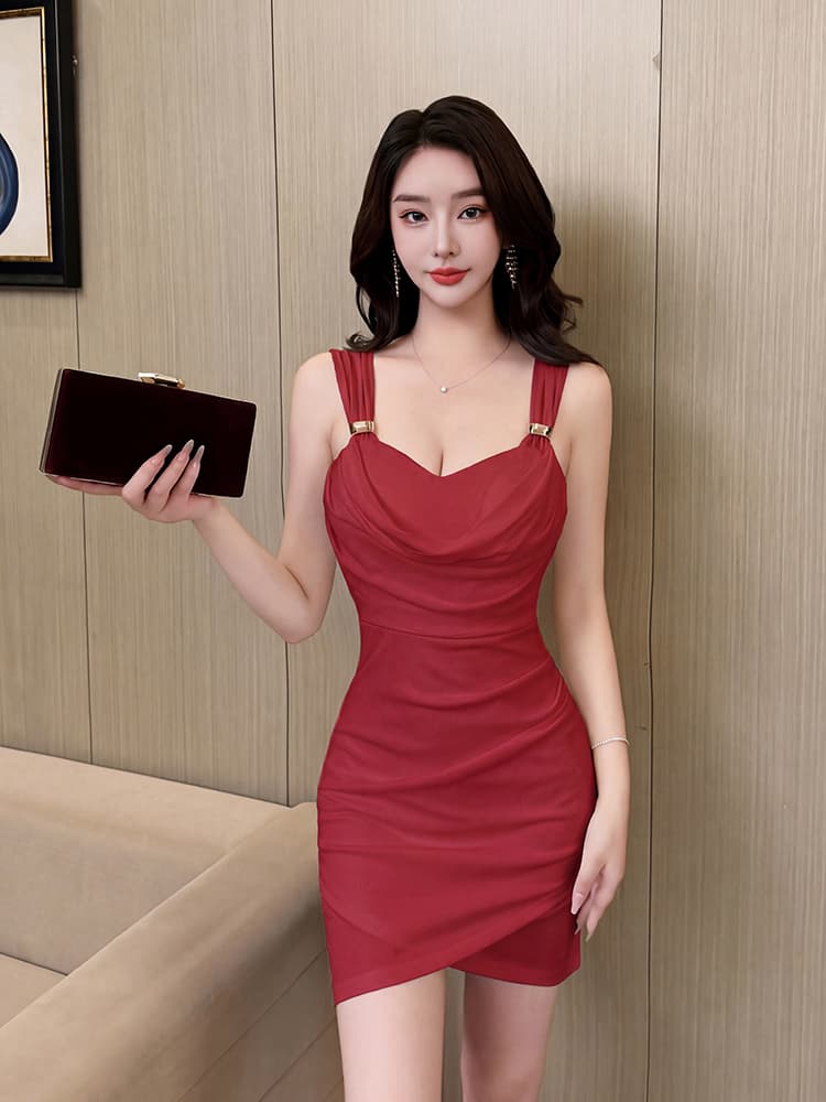 실사 비디오 2026 새로운 낮은 가슴 섹시함 깊은 V 넥 슬립 타이트 스커트 드레스 여름 백리스 미니 스커트 상세 이미지 11