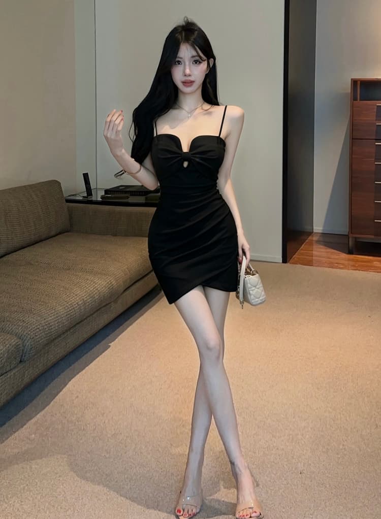 실사 2026 여름 프랑스식 달콤한 매운맛 바람 슬립 드레스 섹시함 이슬 쇄골 나비 매듭 허리 수축 슬림해 보이는 미니 스커트 상세 이미지 24