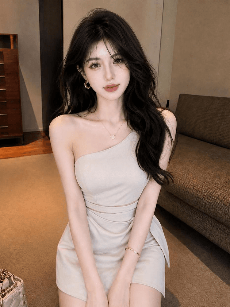 2026 새로운 슬림해 보이는 비스듬한 어깨 예복 홀로우 아웃 이슬 배 타이트 스커트 섹시함 숄더백 드레스 상세 이미지 2