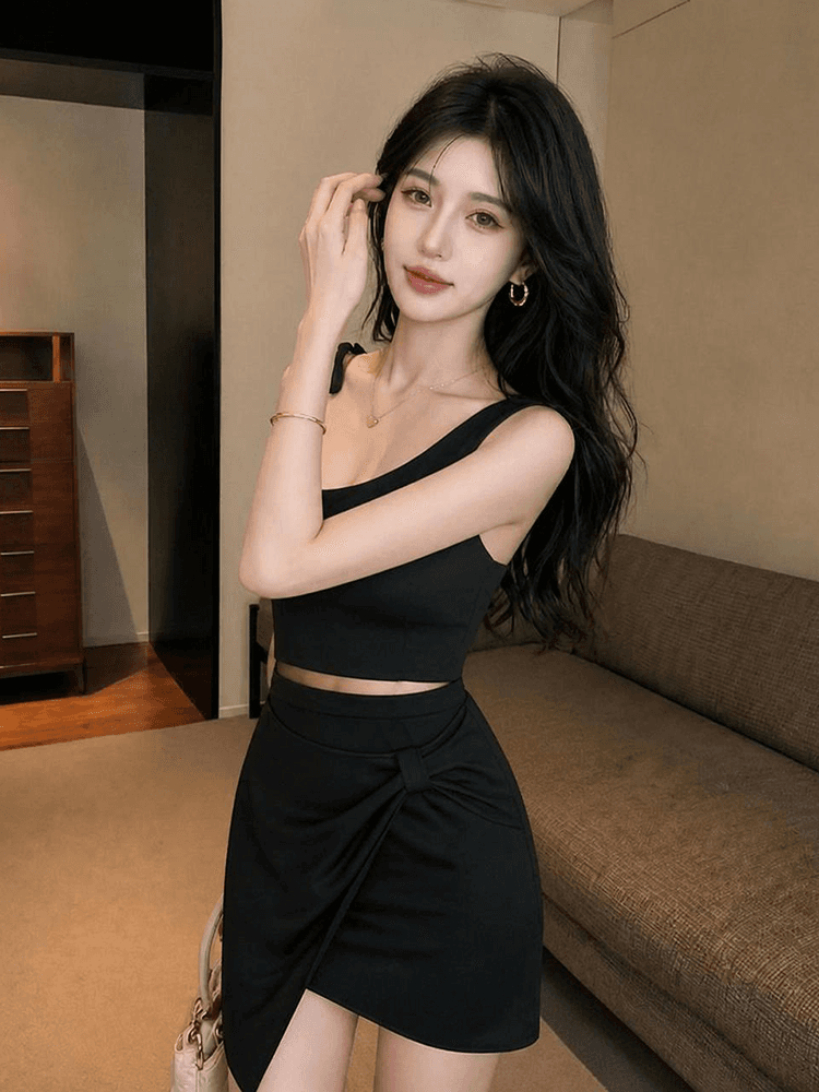 2026 새로운 슬림해 보이는 비스듬한 어깨 예복 홀로우 아웃 이슬 배 타이트 스커트 섹시함 숄더백 드레스 상세 이미지 7