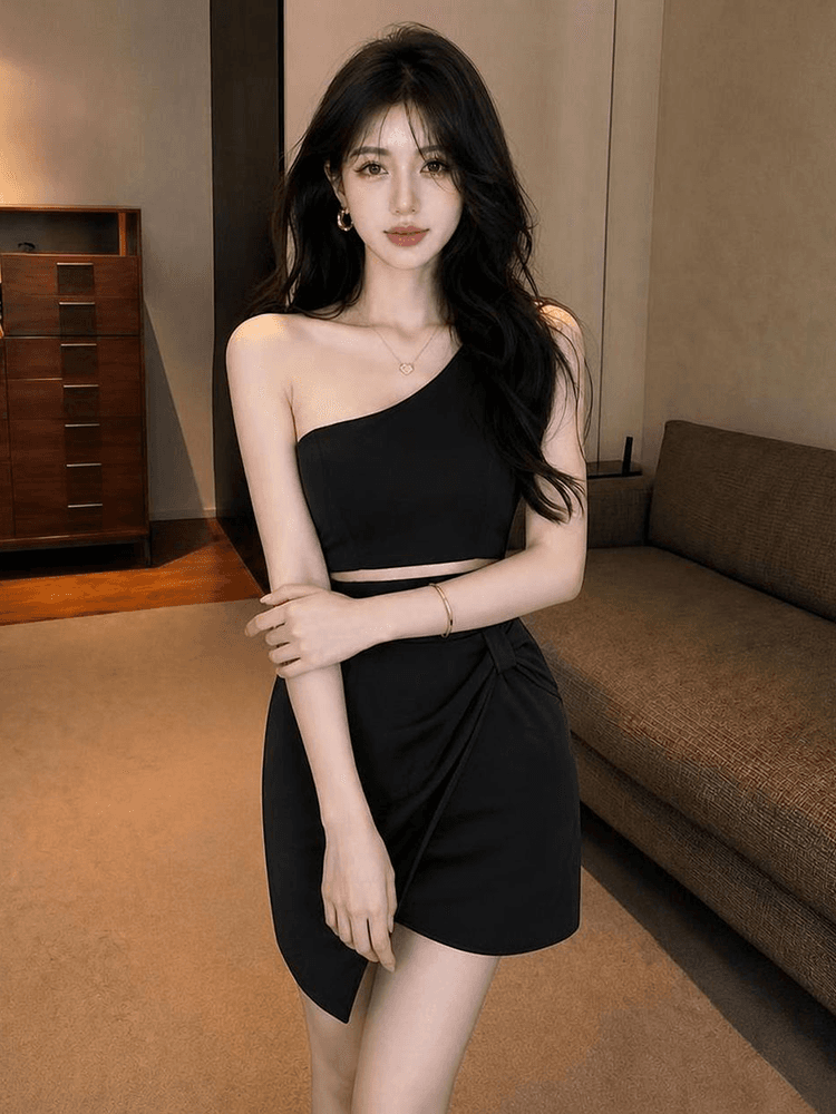 2026 새로운 슬림해 보이는 비스듬한 어깨 예복 홀로우 아웃 이슬 배 타이트 스커트 섹시함 숄더백 드레스 상세 이미지 8