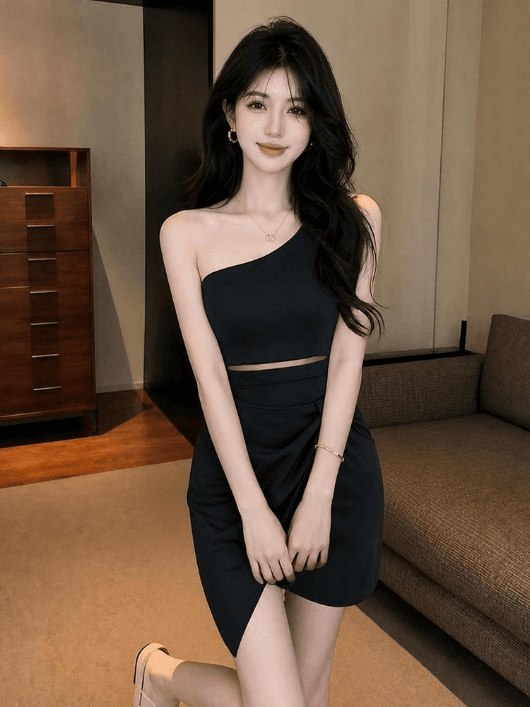 2026 새로운 슬림해 보이는 비스듬한 어깨 예복 홀로우 아웃 이슬 배 타이트 스커트 섹시함 숄더백 드레스 상세 이미지 9