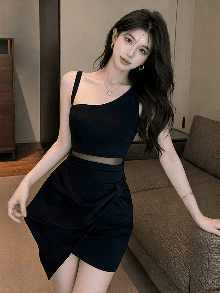 2026 새로운 슬림해 보이는 비스듬한 어깨 예복 홀로우 아웃 이슬 배 타이트 스커트 섹시함 숄더백 드레스 상세 이미지 12