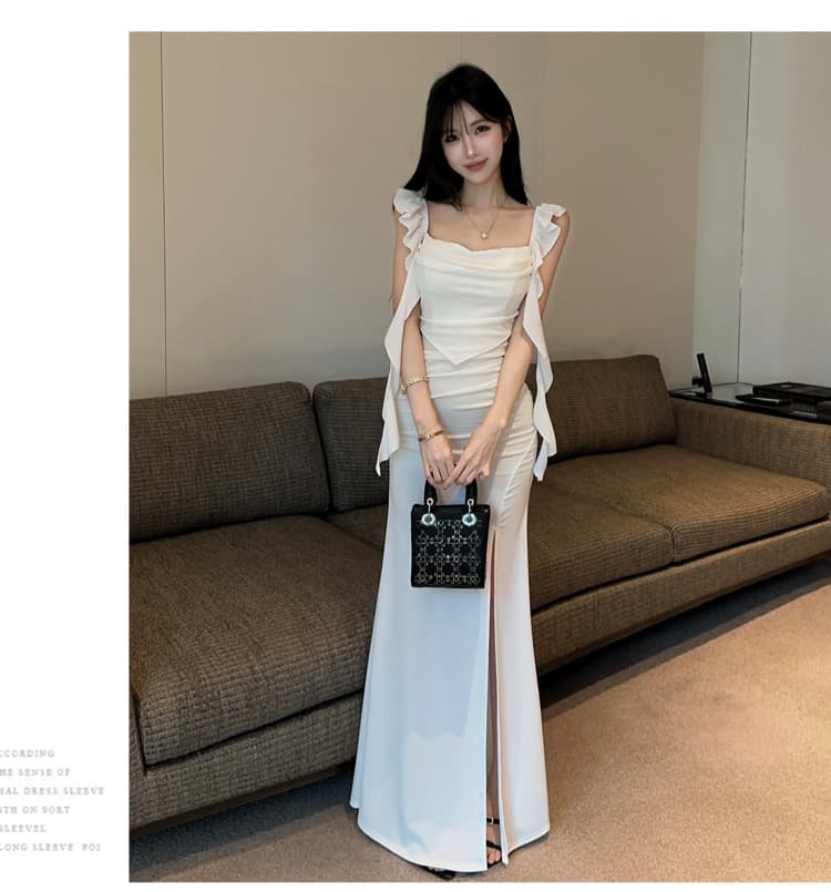 실사 2026 섹시함 바람 패션 여성 드레스 롱 코트 트임 품격 슬림해 보이는 몸매 가꾸기 치마 이브닝 드레스 상세 이미지 11