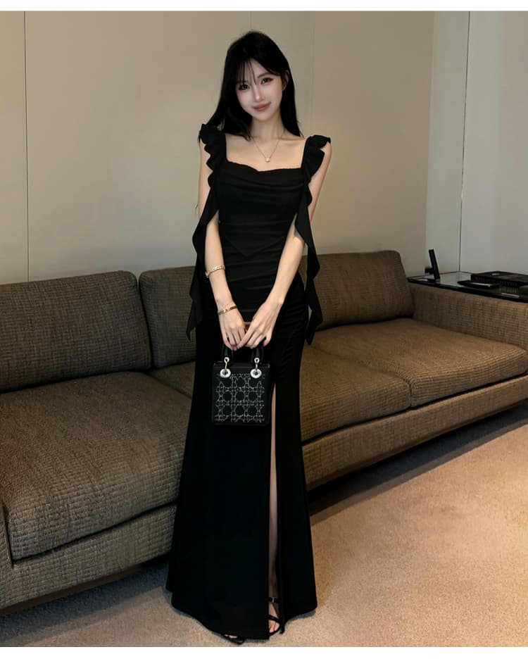 실사 2026 섹시함 바람 패션 여성 드레스 롱 코트 트임 품격 슬림해 보이는 몸매 가꾸기 치마 이브닝 드레스 상세 이미지 17