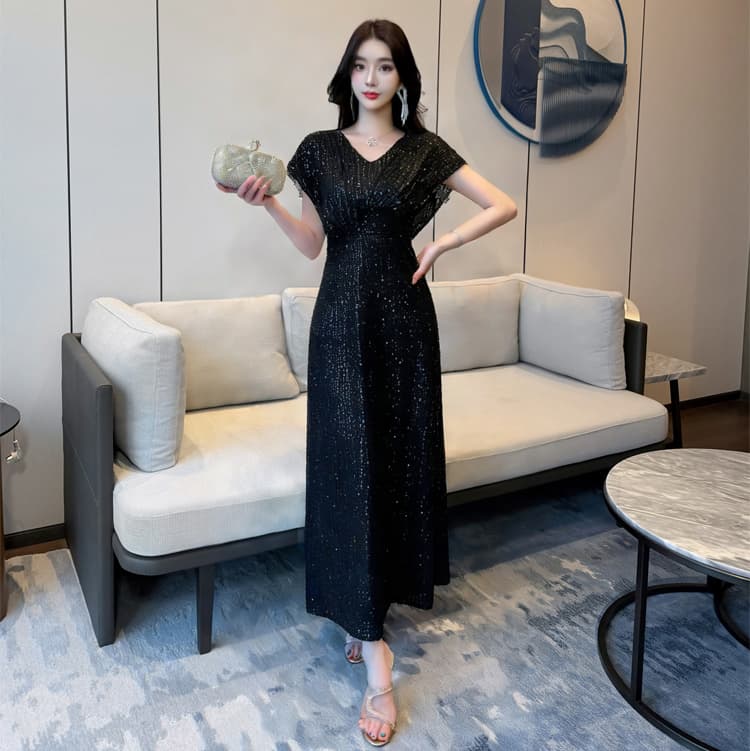 실사 2026 새로운 품격 연회 고급 센스 연례 회의 사회자 스팽글 드레스 인어 꼬리 롱 코트 이브닝 드레스 상세 이미지 20
