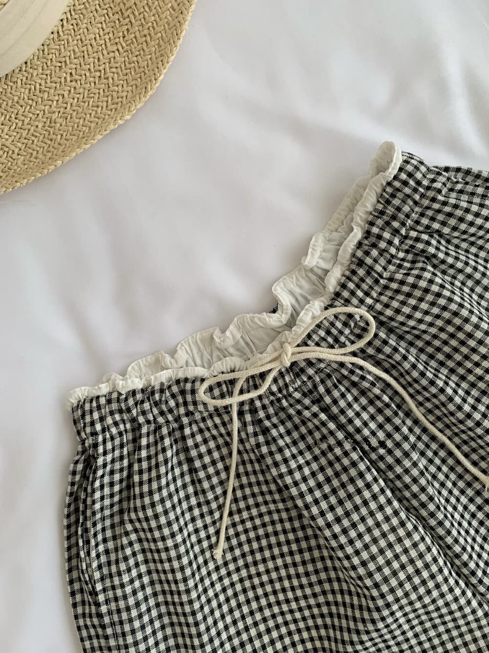 한 바람 chic 허리밴드 흑인과 백인 체크무늬 스트레이트 캐주얼 바지 여성 루즈핏 도루 가을 센스 하이웨이스트 와이드 레그 팬츠 상세 이미지 12