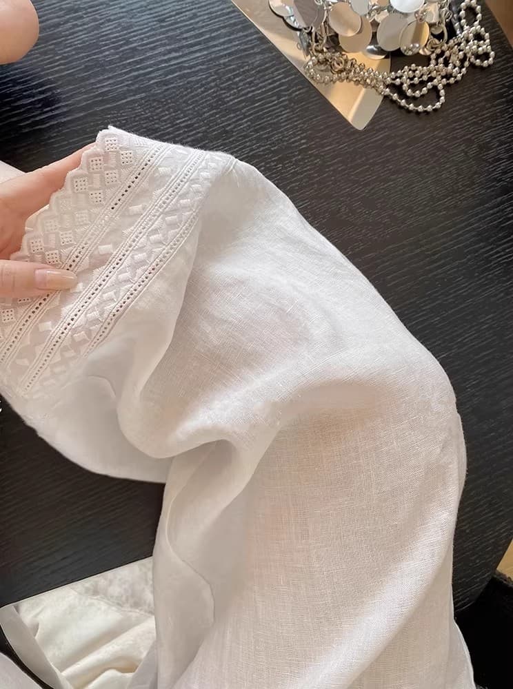실사 화이트 자수 레이스 아마 와이드 레그 팬츠 얇은 스타일 올해 인기 ~ 중 벽오동 바지 스트레이트 캐주얼 면 린넨 바지 상세 이미지 7