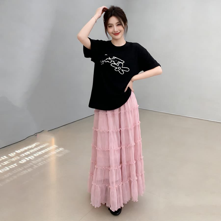실사 프릴 플리츠 스커트 케이크 반신 스커트 여성 2026 봄 여름 새로운 한 마디 우산 치마 도루 센스 큰 진자 롱 스커트 상세 이미지 21