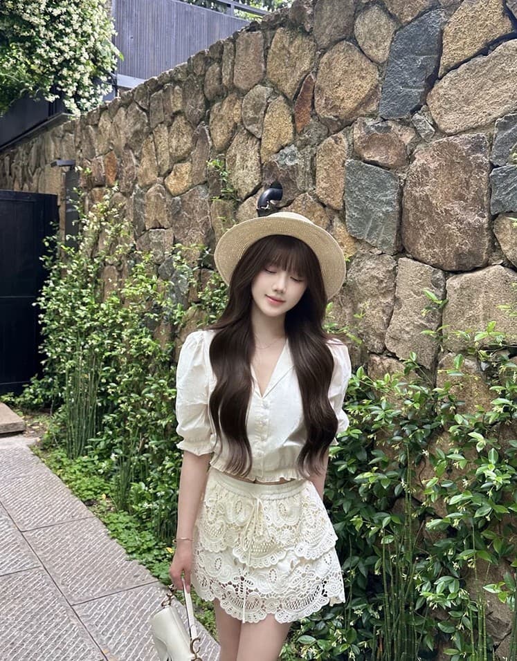 실사 프랑스식 레이스 손 자수 이중층 디자인 해변가 휴가 바람 작은 대중 편안함 휴가 바람 반신 스커트 상세 이미지 4
