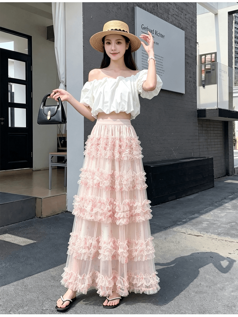 실사 요정 망사 층 무거운 작업 패치워크 반신 스커트 새로운 디자인 센스 퍼프 케이크 대 치마 치마 상세 이미지 9