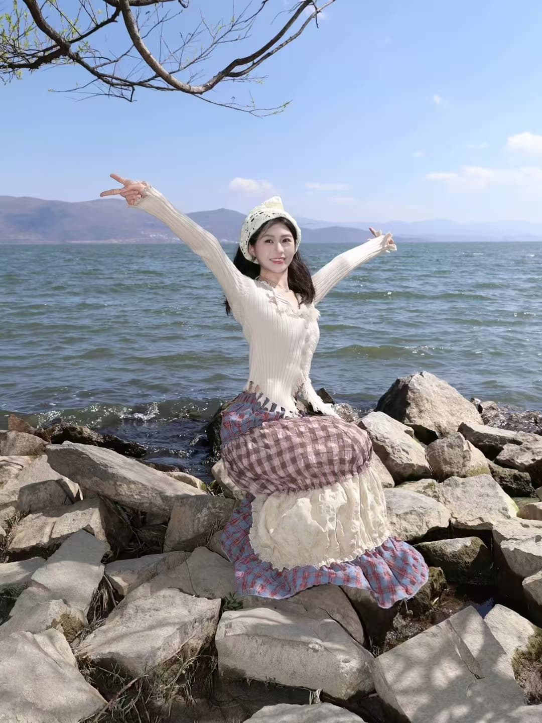실사 색상 체크무늬 패치워크 반신 스커트 섹션 작은 대중 레트로 배색 연령 감소 하이웨이스트 슬림해 보이는 한 마디 우산 치마 상세 이미지 16