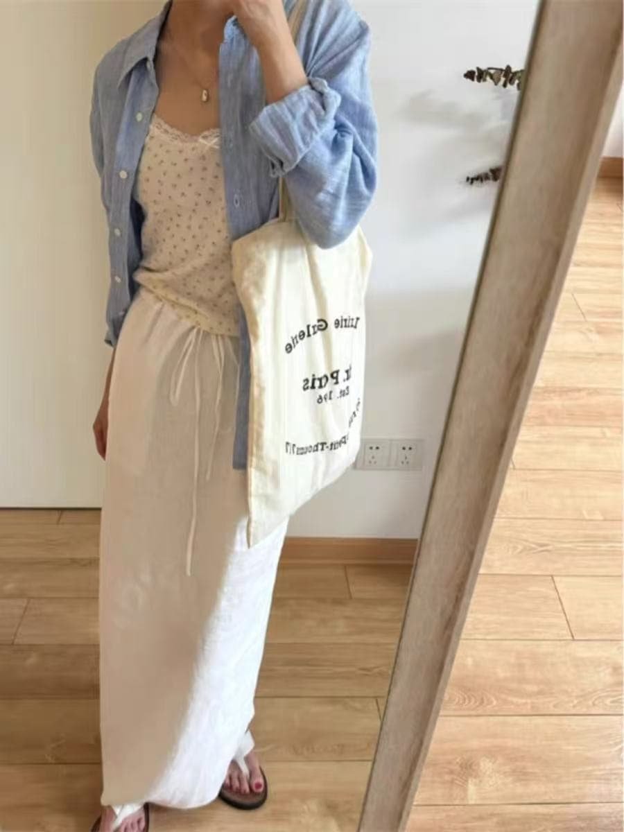 한 표준 면 린넨 느긋한 반신 스커트 여성 여름 얇은 스타일 허리밴드 루즈핏 트임 중간 길이 스트레이트 치마 상세 이미지 11