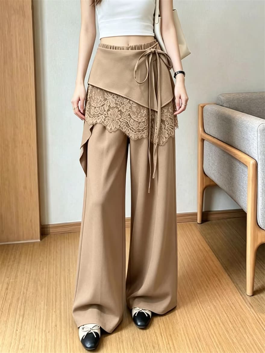 한 부서 레이스 방귀 커튼 정장 바지 여성 26 가을 디자인 센스 작은 대중 하이웨이스트 도루 센스 스트레이트 와이드 레그 팬츠 상세 이미지 25