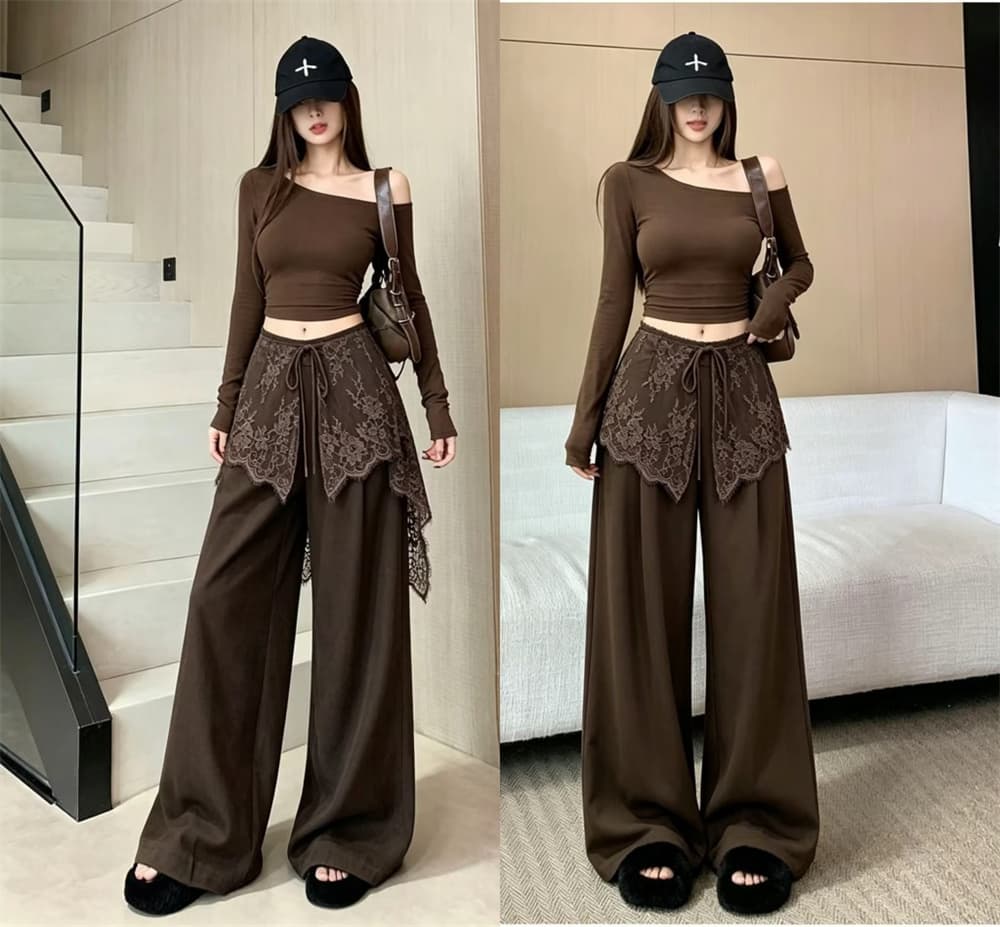 실사 2026 가을 새로운 레이스 방귀 커튼 정장 바지 한국 스타일 작은 대중 디자인 센스 하이웨이스트 슬림해 보이는 도루 센스 상세 이미지 2