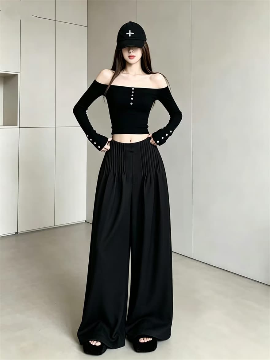 실사 레트로 주름 오래된 돈 바람 와이드 레그 팬츠 2026 가을 새로운 다용도 하이웨이스트 루즈핏 슬림해 보이는 바닥 청소 바지 상세 이미지 30